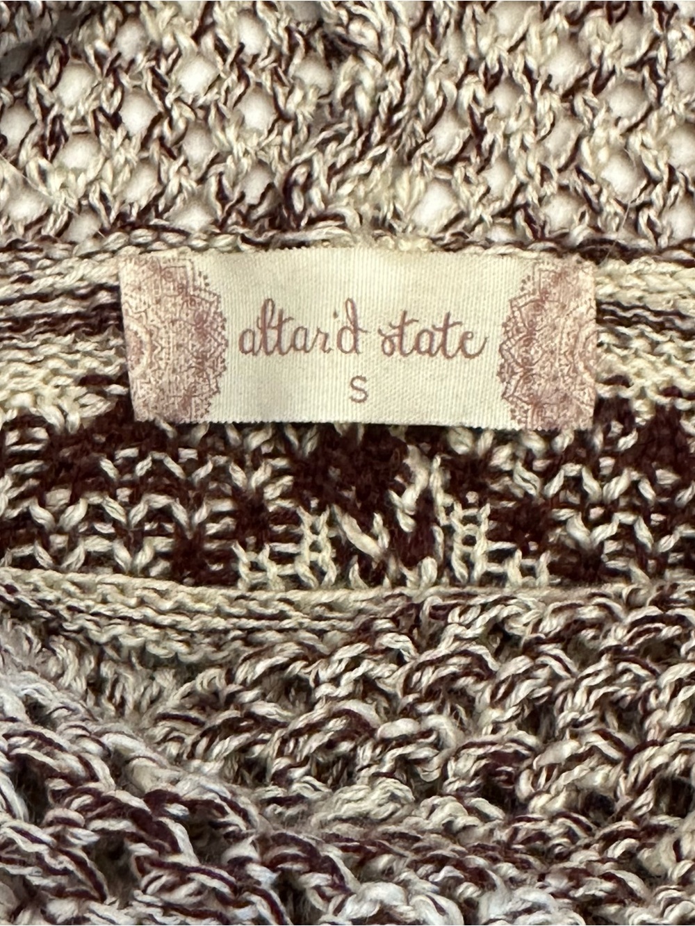 Altar’d State Cocoon Sweater Cowl Neck Doleman Sleeve Cream & Maroon Sz S Boxy - Picture 5 of 12